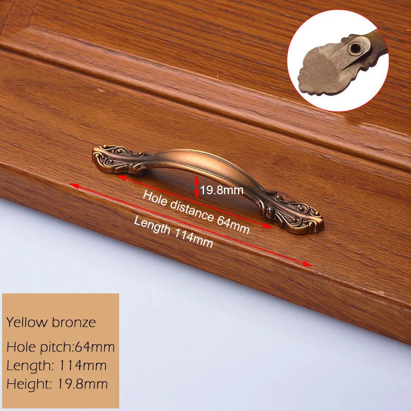 yellow bronze 64mm KAK Европейский цинковый сплав ручки шкафа Wadrobe дверные ручки для выдвижных ящиков кухонный шкаф ручки оборудование для обработки мебели - Цвет: yellow bronze 64mm