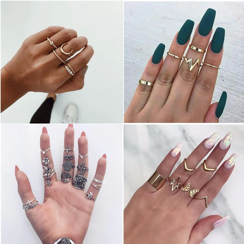 Женский винтажный набор колец из серебра и золота кольцо на палец в стиле бохо с