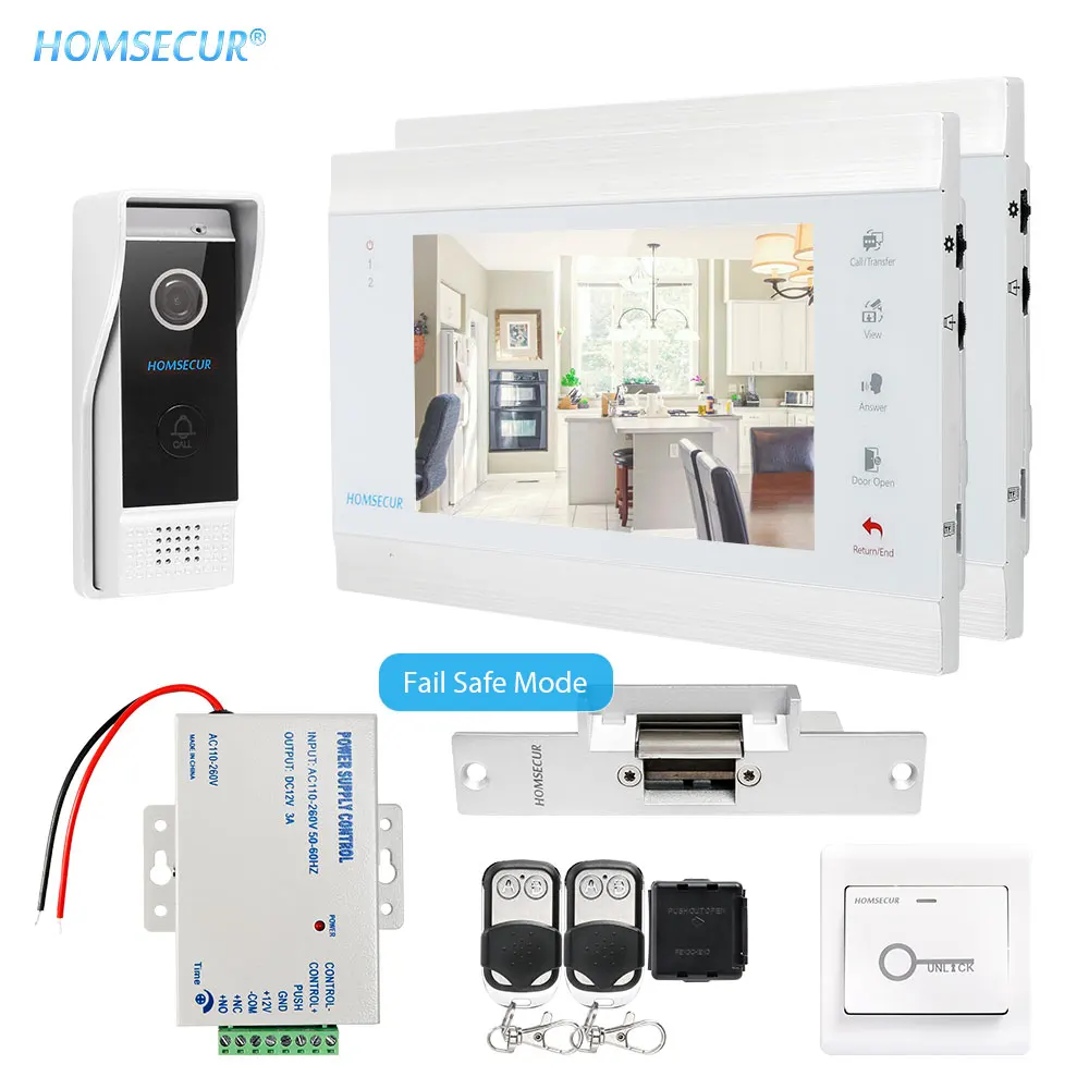 HOMSECUR 7 дюймов видео дверной звонок монитор домофон с 1.3MP наружная камера IP65 домофон система BC031HD-B+ BM705HD-W - Цвет: Fail Safe Lock