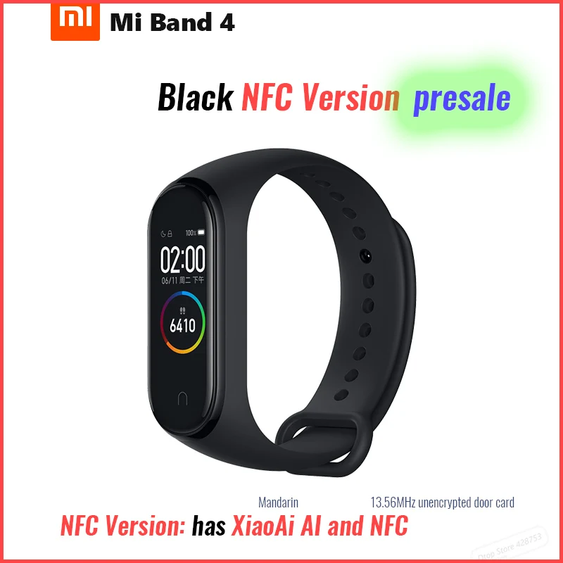 Xiaomi Mi Band 4 Smart Band 4 [стандарт/NFC/Мстители] Браслет фитнес-браслет управление музыкой AMOLED сенсорный экран - Цвет: presale NFC black