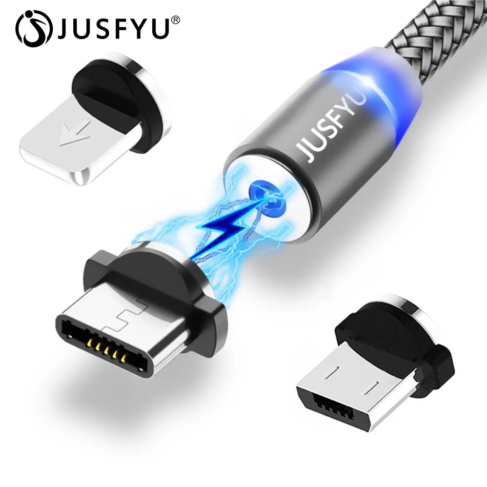 1 м/2 м светодиодный магнитный кабель Micro USB Type C в нейлоновой оплетке Магнитный