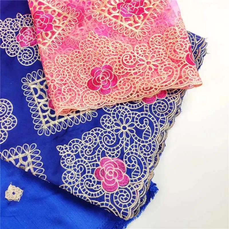Африканская кружевная ткань George с блузкой и камнями индийская синяя Свадебная