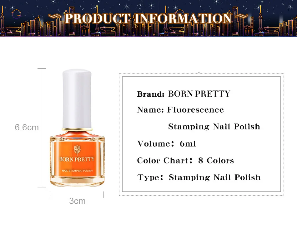 BORN PRETTY 6 мл неоновые, флюоресцентные штамповки для ногтей зеленый желтый маникюр Лак для ногтей печать конфетный лак для ногтей