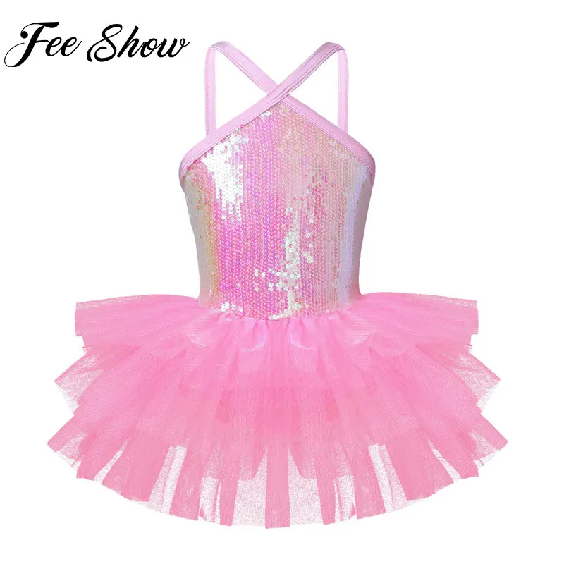 Детское балетное платье пачка танцевальное для девочек блестящее с блестками