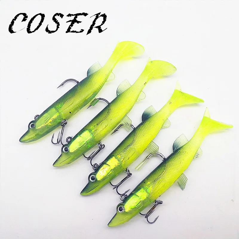 COSER 3pcs/lot 3D Eyes Lead Fishing Lures With T Tail Soft Lure Double Hooks Baits Artificial Bait Jig Wobblers Rubber | Спорт и