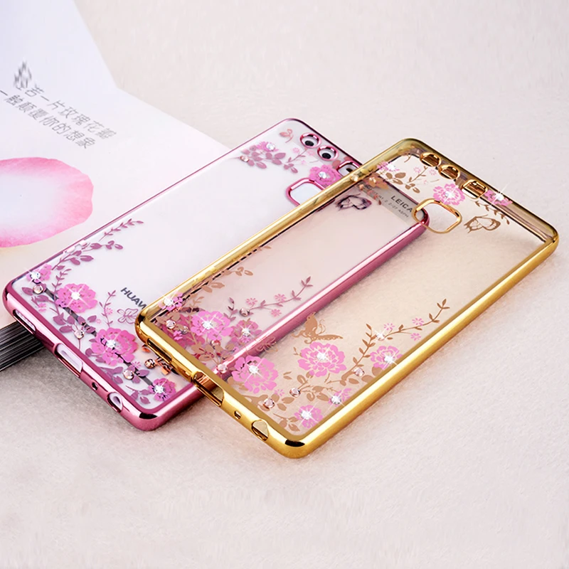 For huawei p9 lite 2017 Case Plating frame Gilded Glitter Crystal TPU silicone soft Back Cover mini plus case |