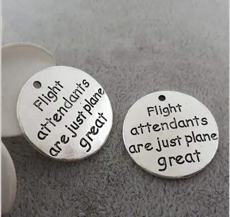 

Hoting selling 10 Pieces/Lot 25mm letter printed flight attendants are just plane great charm round disc message charm
