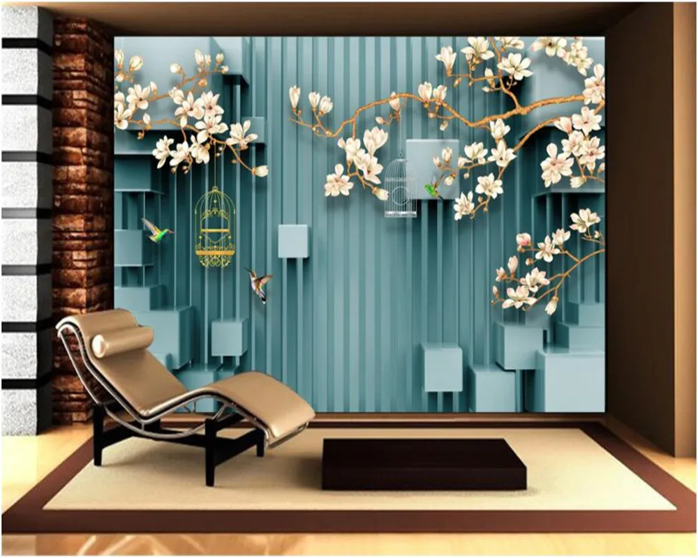 3D обои для фотосъемки с изображением магнолии птицы в клетке стереоскопические