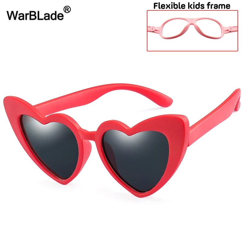 WarBLade/новые детские солнцезащитные очки, Детские поляризованные солнцезащитные очки, очки с сердечком для мальчиков и девочек, гибкие защитные очки