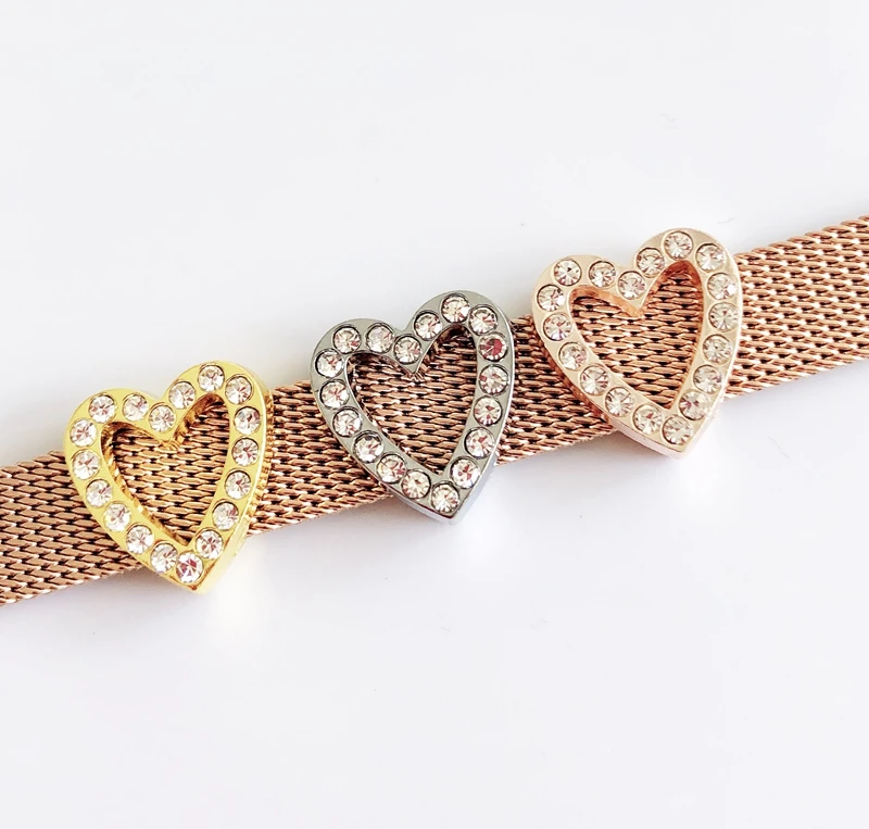 10PCs DIY accessory 8mm Full Rhinestone Hollow Heart slide Charms Beads Fit 8MM Dog Cat Collar Belt Wristband Bracelets | Украшения и