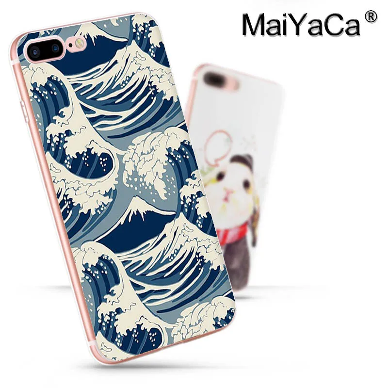MaiYaCa Wave Art sun Japanese Green Illust аксессуары для телефонов Чехол Apple iPhone 8 7 6 6S Plus X 5 5S SE 5C |