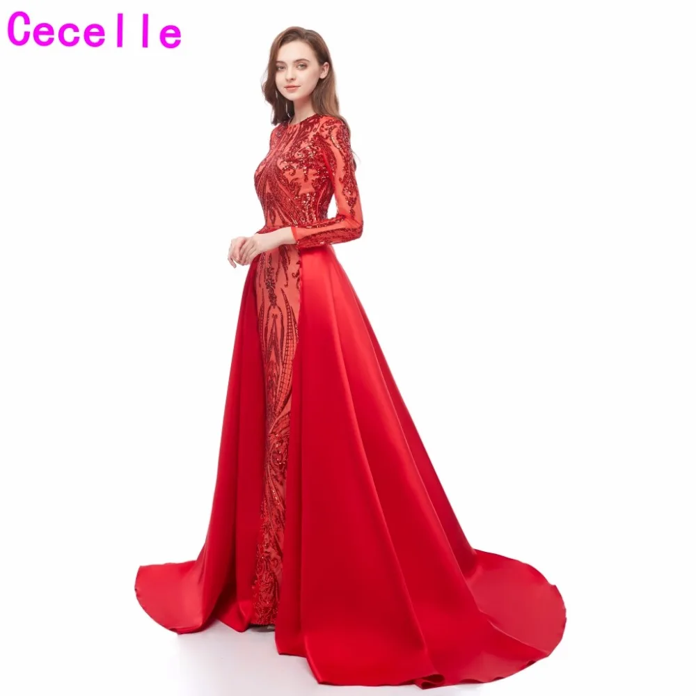 2019 Лидер продаж Красные Блестки Русалка Вечерние платья с длинным рукавом