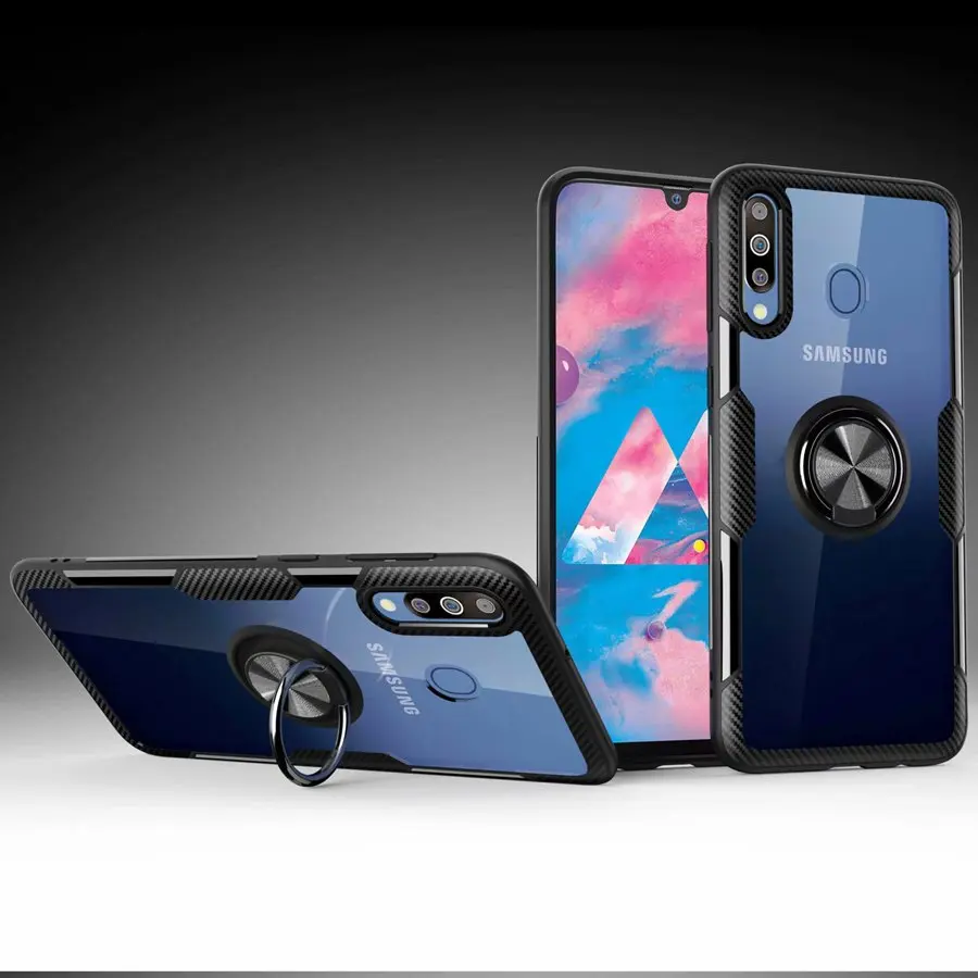 Прозрачный нескользящий амортизирующий чехол с металлическим кольцом