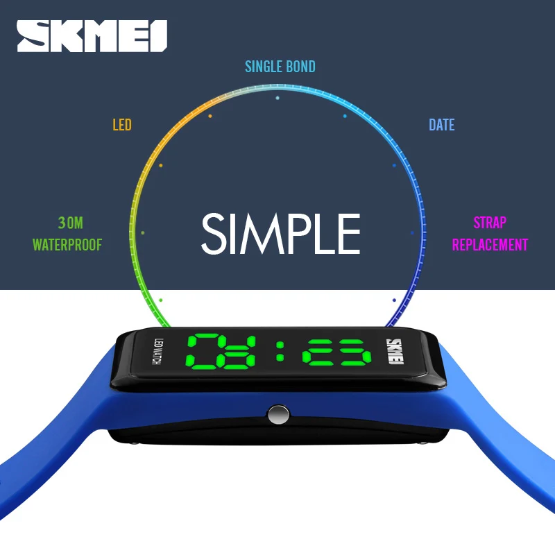 SKMEI спортивные женские часы для девочек простой дизайн светодиодные цифровые