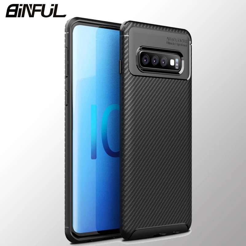 Чехол для Samsung Galaxy S10 Plus чехол из углеродного волокна Мягкая силиконовая задняя