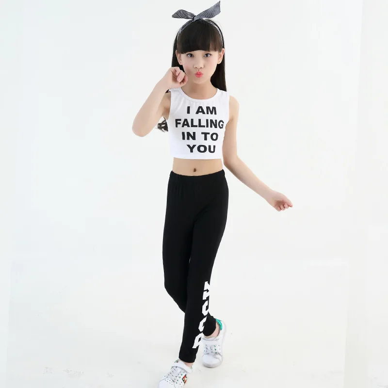 Новый детский черно-белый костюм для девочек в стиле хип-хоп из 100% хлопка