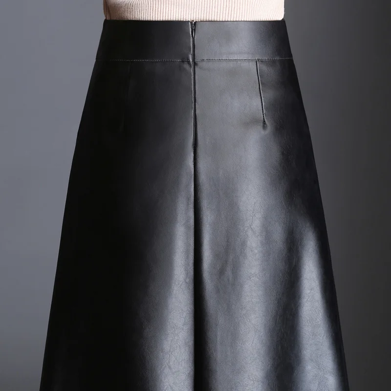 Женская Длинная кожаная юбка JOGTUME черная из искусственной кожи с высокой талией и