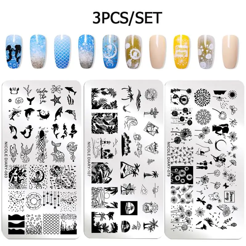 Set 37 NICOLE дневник стемпинг ногтей Покрытие набор черный белый золотой дизайн ногтей печать лак маникюрный лак DIY дизайн для штамповки пластины - Цвет: Set 37