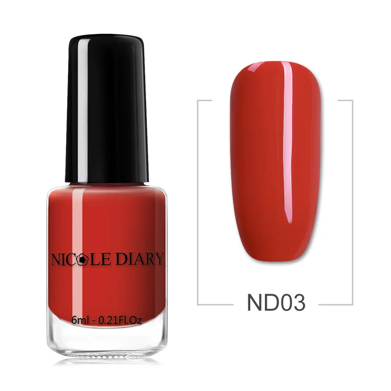 Red ND03 NICOLE DIARY 73 цвета лак для ногтей красный серый блеск жемчужины для дизайна ногтей лак на водной основе маникюр лак для ногтей 6 мл - Цвет: Red ND03