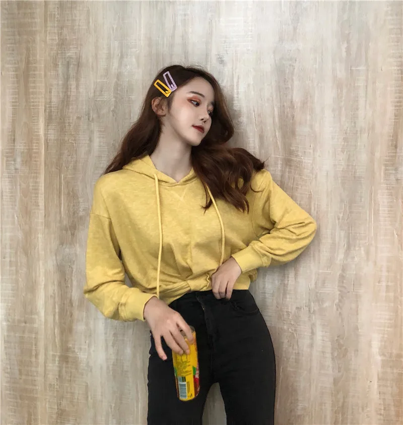 

Harajuku Sweatshirts Women Long Sleeve Hoodie Pullovers Crop Top Hoodies Burgundy Plain Tops Moletom Feminino Winter Sweatshirt