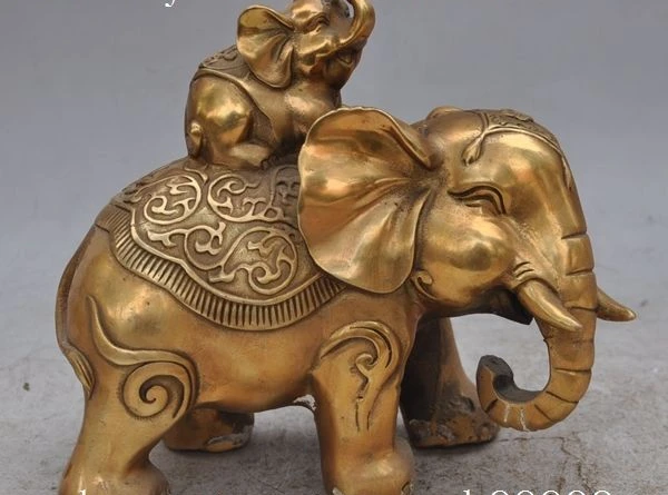 

7" chinese Fengshui Brass auspicious lucky animal Elephants Baby elephant statue