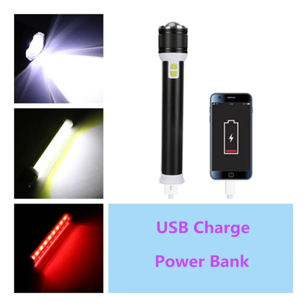 Мощный светодиодный фонарик с зарядкой от Usb 7 режимов водонепроницаемый COB + T6