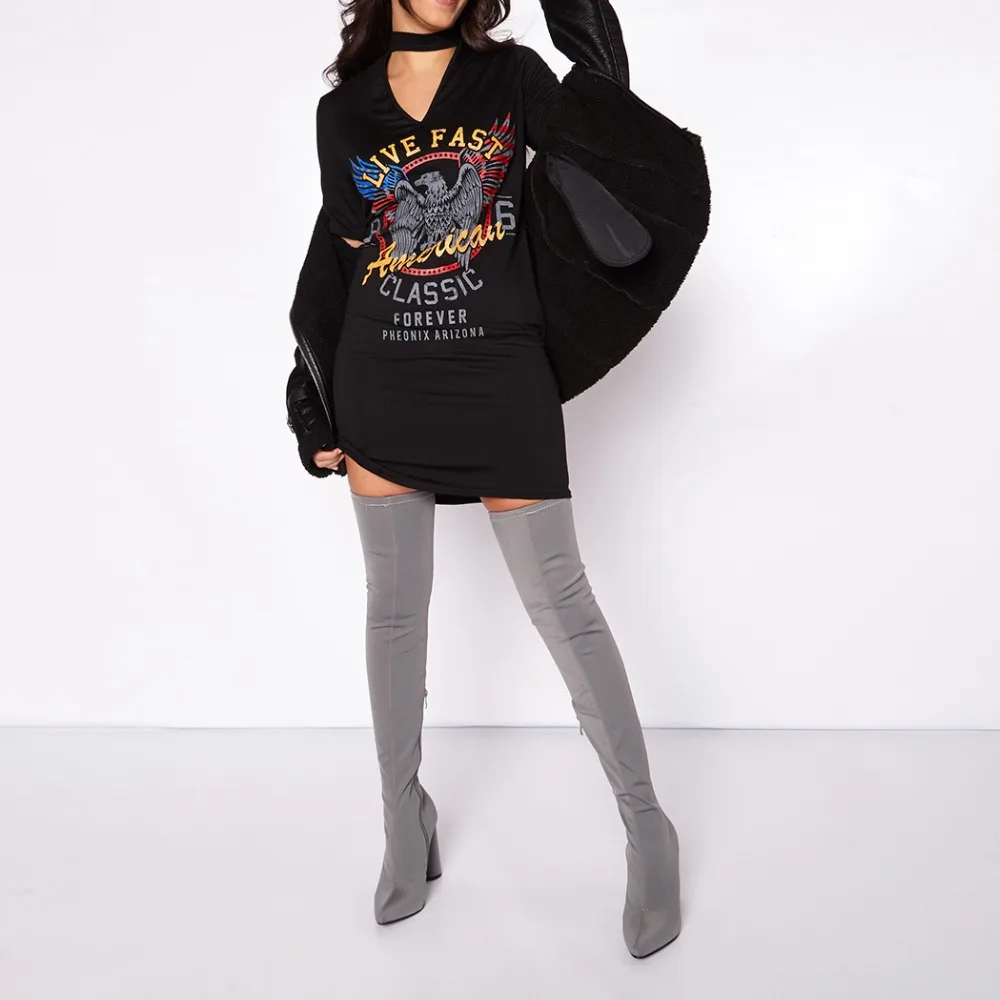 Women Dress Black T shirt V-Neck Short Sleeve Eagle Print Harajuku T-shirt Hanging Neck Party Street Style | Женская одежда