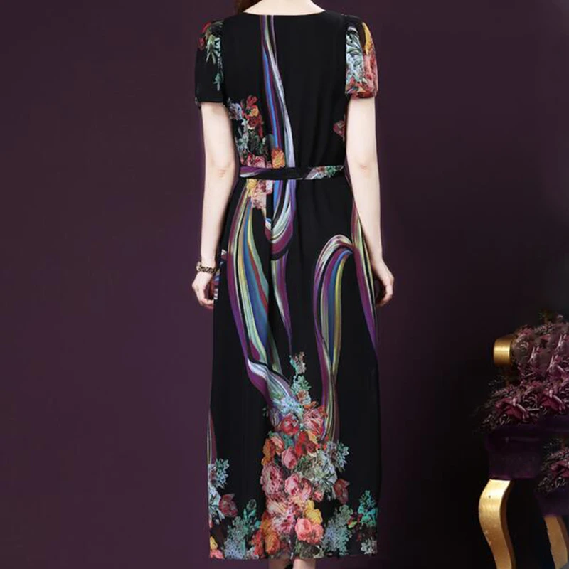 Женское шифоновое платье с коротким рукавом Свободное длинное большого размера