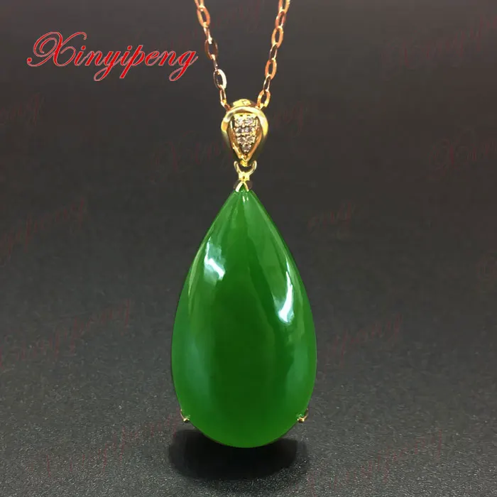 18 k yellow gold with 100% natural jade pendant Spinach is green Simple and easy Fine jewelry | Украшения и аксессуары