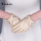 Женские перчатки Gours, бежевые перчатки из натуральной козьей кожи, с цветочным принтом, GSL056, 2019