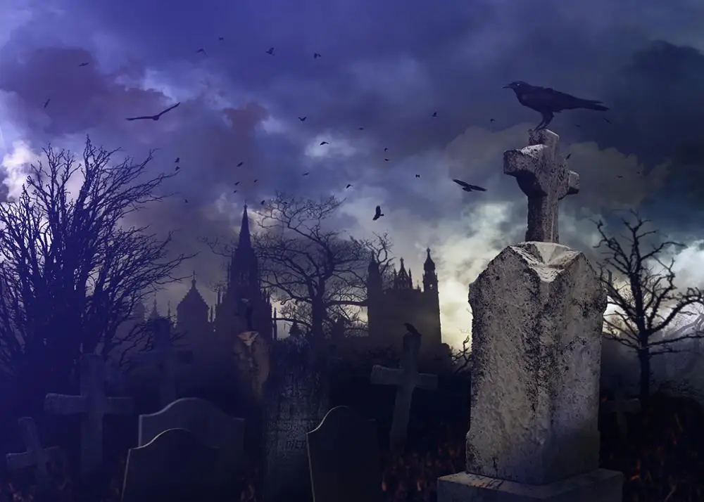Capisco Cloudy Night Hazy Castle Tree Crow Cemetery Halloween Photography Backdrops Vinyl Custom Backgrounds For Photo Studio |