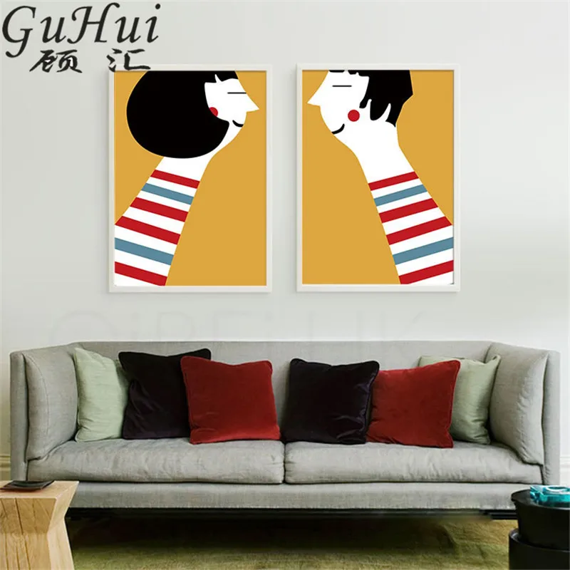 Мультяшный полосатый свитер для мальчиков и девочек пар холст картина украшение