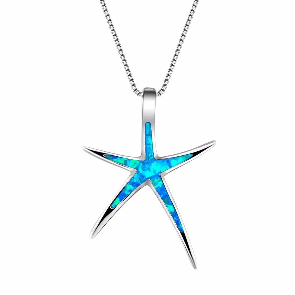 Blue Fire Opal Animal Starfish Collares Necklaces Fashion Filled Pendant Necklaces Jewelry