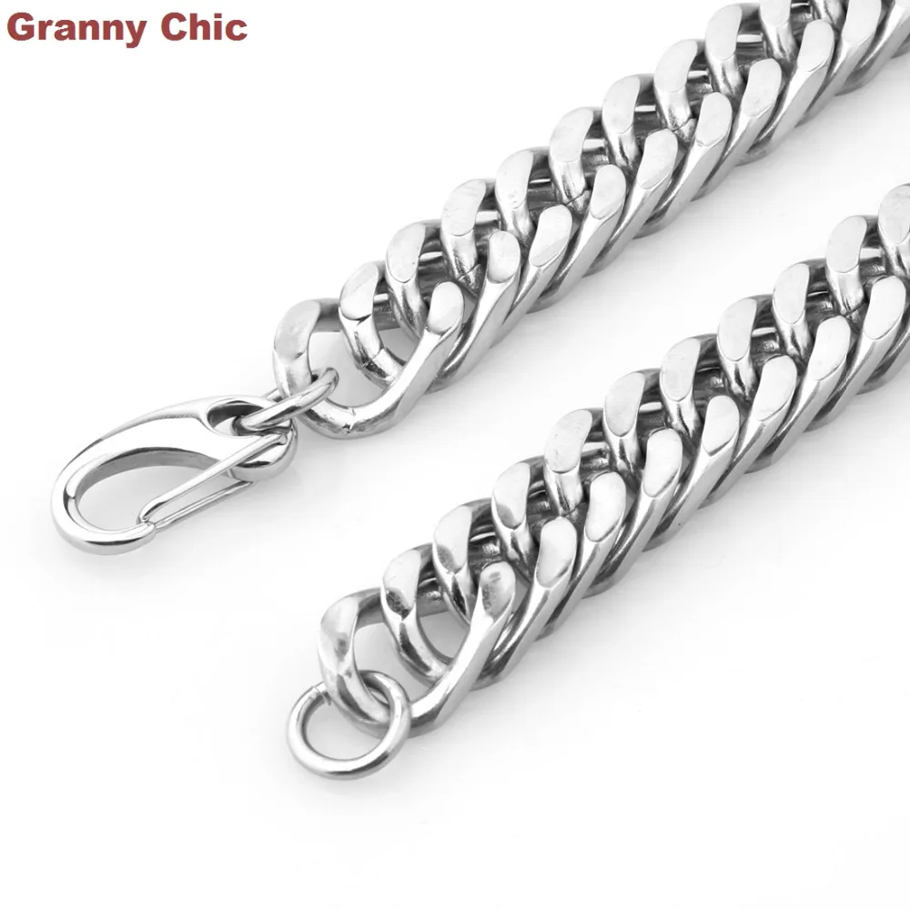 

Granny Chic Brand New Trendy Men Silver Tone Stainless Steel High Polished Curb Cuban Necklace Chain 15mm18"-40"