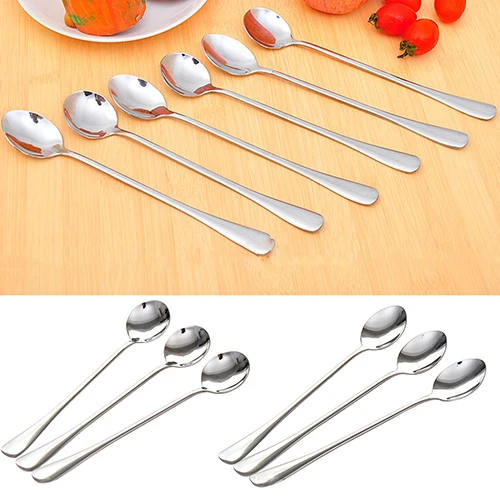

ANDI 10 pcs/lot Long Handle Stainless Steel Tea Coffee Spoon Cocktail Ice Cream Soup Spoons Cutlery 6X5S