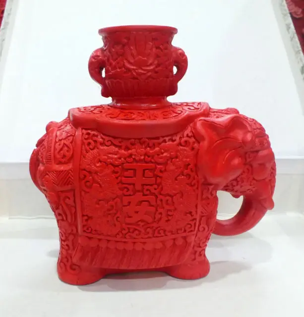 Exquisite Chinese Traditional Technology Red Lacquerware Elephants Statue Candlestick | Дом и сад