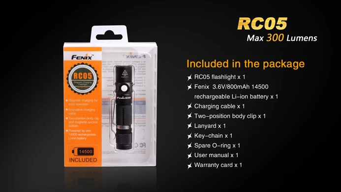 Fenix RC05 EDC светодиодный фонарь с магнитной и Micro USB зарядкой AA фонарик литий ионной