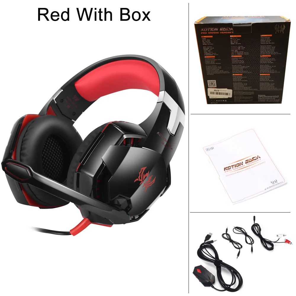 Red With Box KOTION каждый GS600 Pro PC Gaming Headset стерео проводные наушники С микрофоном для Xbox 360 PS3 PS4 PC ноутбук телефон - Цвет: Red With Box