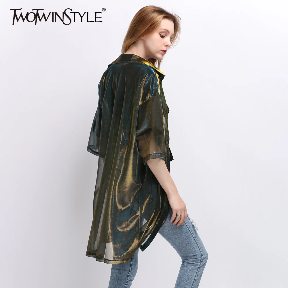 Женское прозрачное пальто ветровка GALCAUR разноцветная Длинная блузка кардиган с