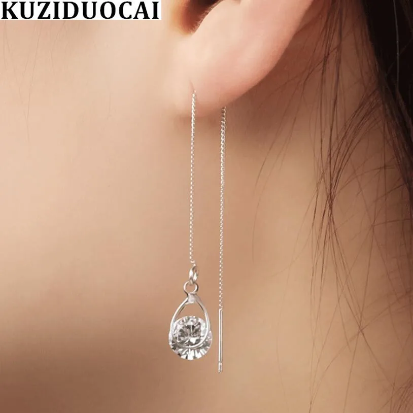 Женские серьги подвески Kuziduocai капли из циркония с цепочкой и кисточками 1595