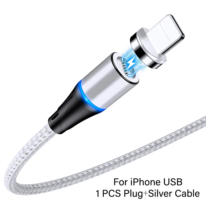 For iPhone Silver Магнитный USB кабель Micro usb type C для iPhone 7 3A кабели быстрой зарядки для Xiaomi MI9 8 Android Phone QC 3,0 провод зарядного устройства - Цвет: For iPhone Silver