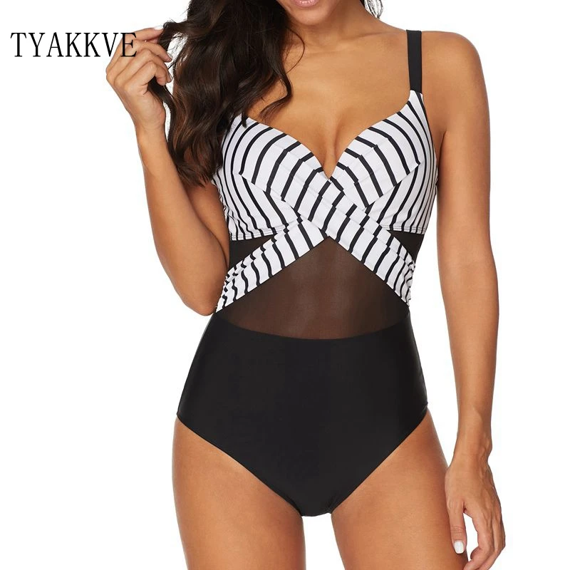 2019 Новый Цельный купальник сексуальный винтажный полосатый Женский с рисунком