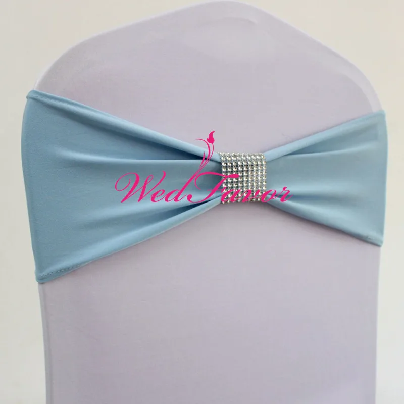 Light Blue 100 шт эластичные ленты для свадебных стульев бант стрейч спандекс лайкра повязка на стул Галстуки со съемной сеткой алмазная пряжка принадлежности для мероприятий - Цвет: Light Blue