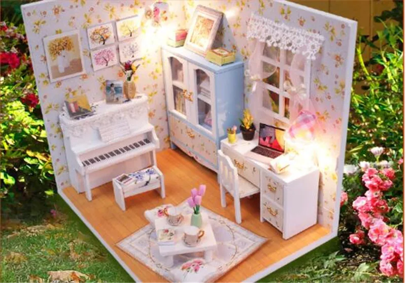 Середина лета комната Кукольный дом деревянная мебель Diy Дом собрать 3D Miniaturas кукольный домик наборы игрушек для детей подарок на день рождения