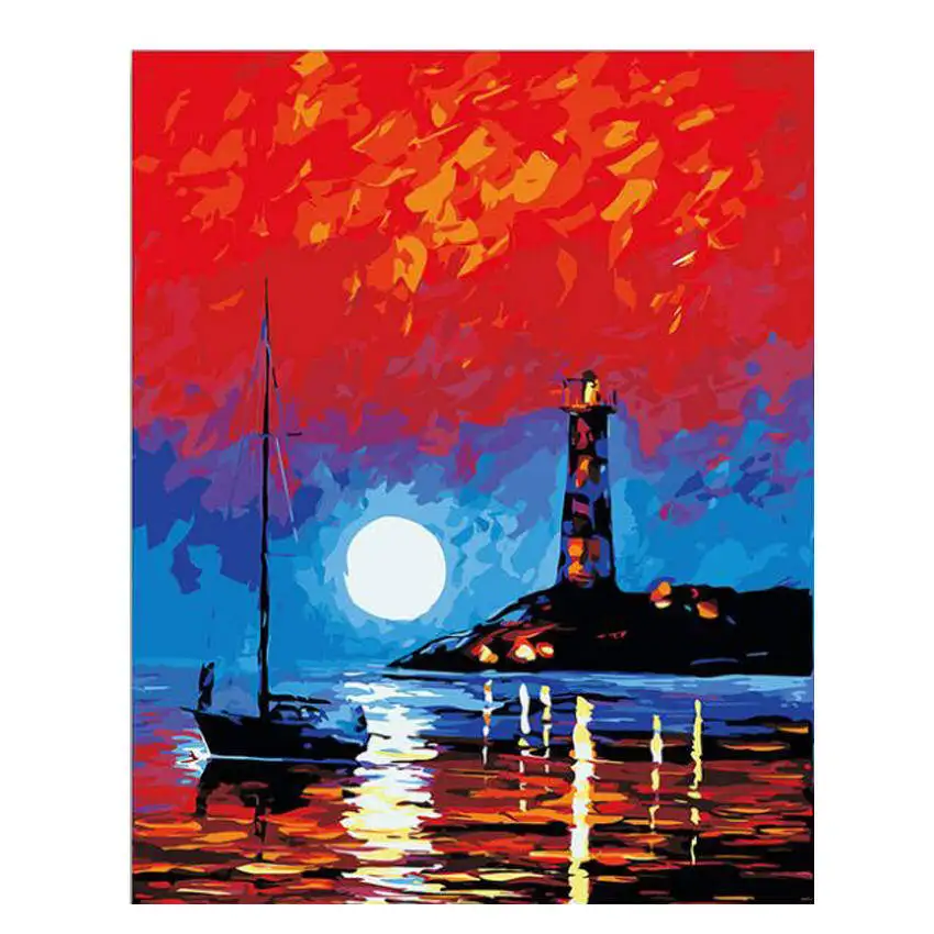 scenery painting 17 Картина с изображением парусного корабля по номерам, современный закат, океан, сделай сам, цифровая настенная художественная картина для домашнего декора, пейзаж, картина маслом 40x50 - Цвет: scenery painting 17