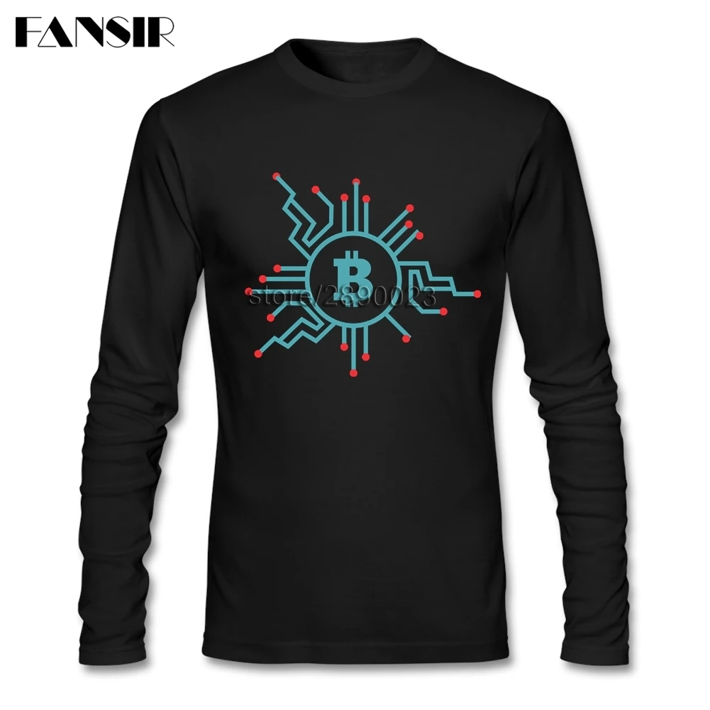Мужские футболки Для мужчин s криптовалюты Bitcoin с длинными рукавами и круглым
