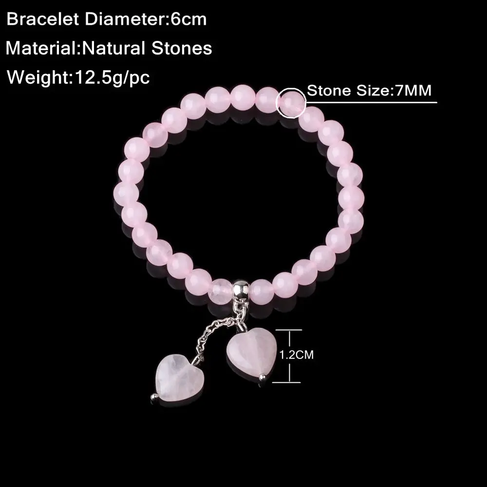 Натуральный розовый камень Бусины браслет для женщина кулон сердце Браслеты и