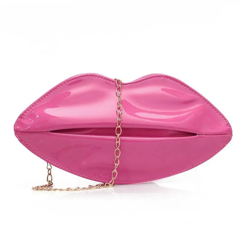 Hot Pink Женский красный клатч губы Сумка Высокое качество дамы из искусственной кожи цепи Сумка Bolsa вечерняя сумка губы форма кошелек - Цвет: Hot Pink
