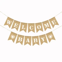 2 8m welcome baby birthday banner burlap flag christening baptism baby shower decorations linen hanging flags party decoration