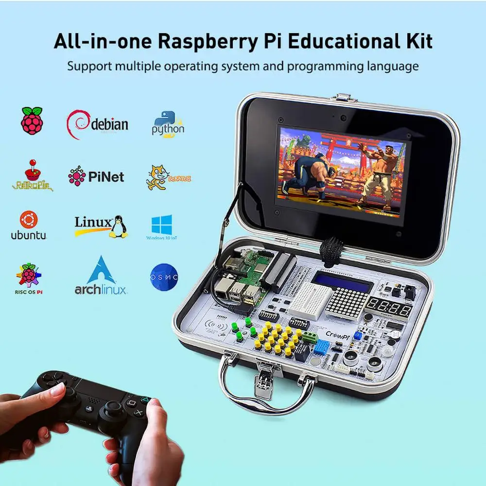 Elecrowpi Raspberry Pi 4B расширенный набор все в одном 7 дюймовый сенсорный экран детский